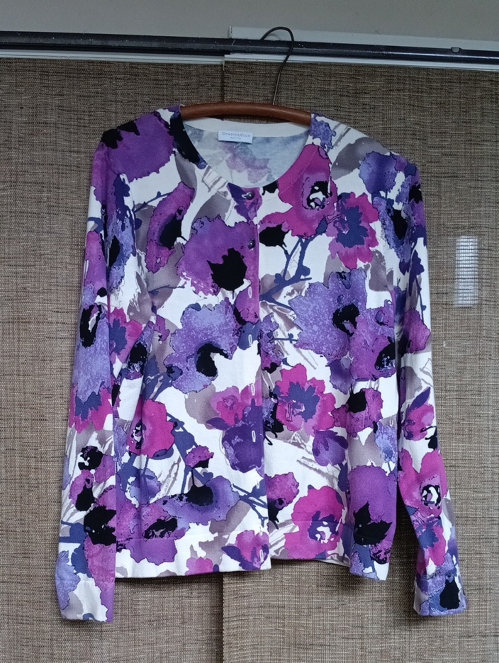 Charter Club Purple and White Floral Cardigan